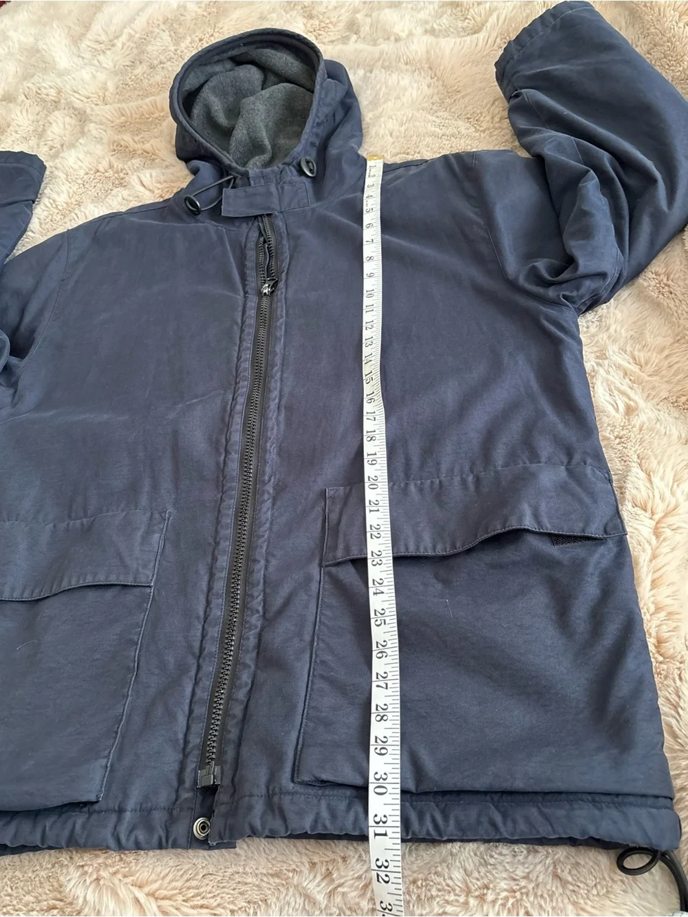 Vintage 90’s J.Crew Navy Fleece Lined Barn Parka Jacket Medium Gorpcore Utility